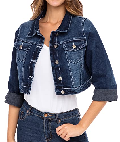 Skylinewears Women's Long Sleeve Jean Jacket Short Cropped
