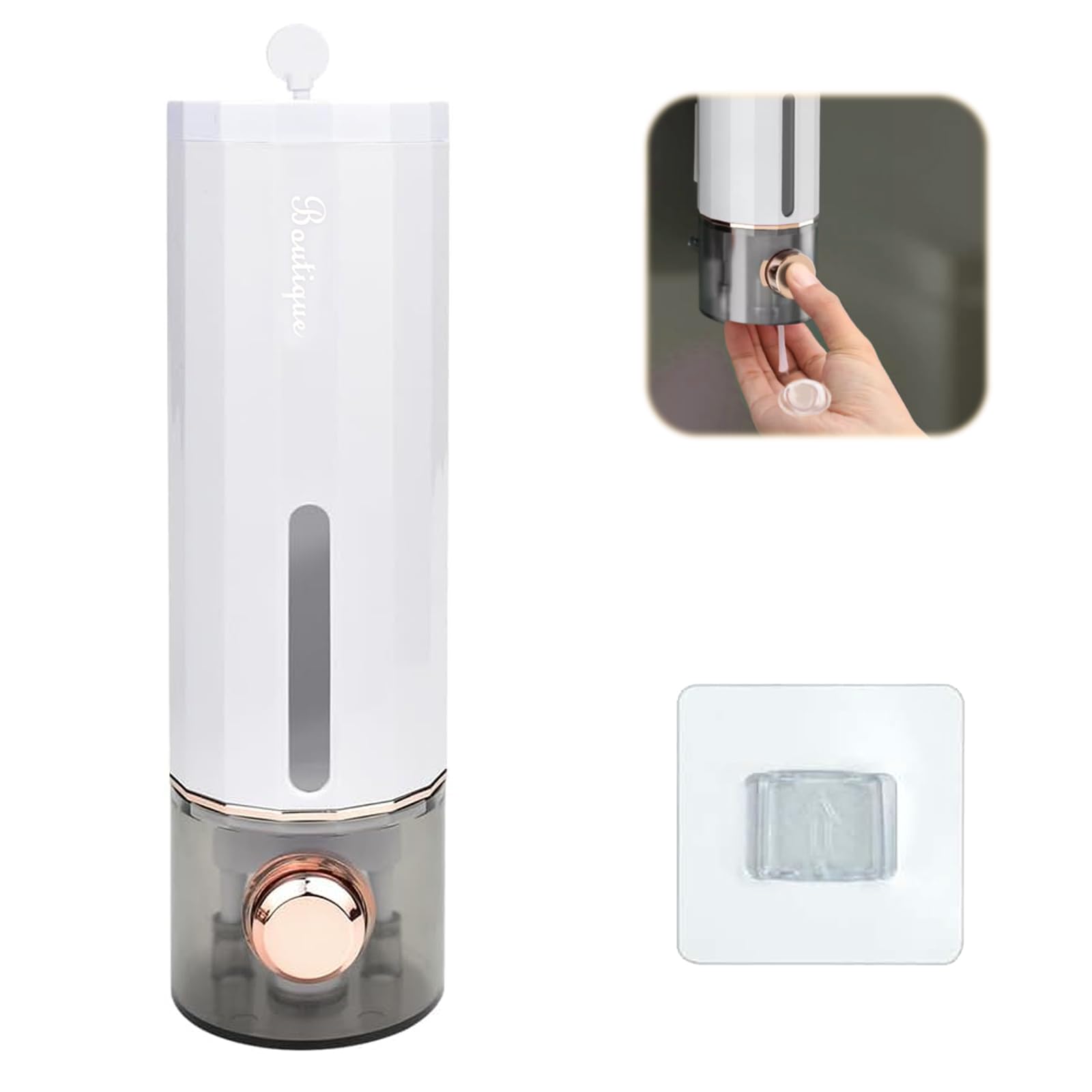Dispensador Jabon Baño Pared 400ml con Ganchos Adhesivos, Dispensadores de Gel y Champu sin Taladrar, Dispensador de Jabón de Baño de Pared para Cocina