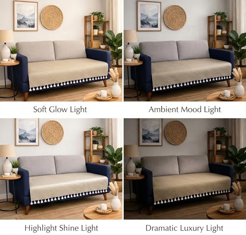 Image of BSB HOME 3 Seater Quilted Velvet Sofa Cover with Tassels | Soft Washable Sofa Protector for Living Room | Elegant Furniture Cover for Home Decor (Beige)