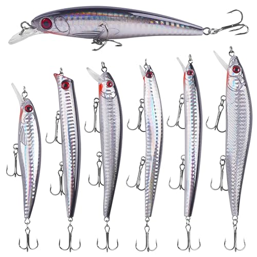 Saltwater Fishing Lures Kit Surf Fishing Sriper Lures Minnow Lures Deep Diving Jerkbait Crankbait Topwater Popper Plugs Hard Baits with Treble Hooks for Inshore Offshore Ocean Deep Sea Fishing