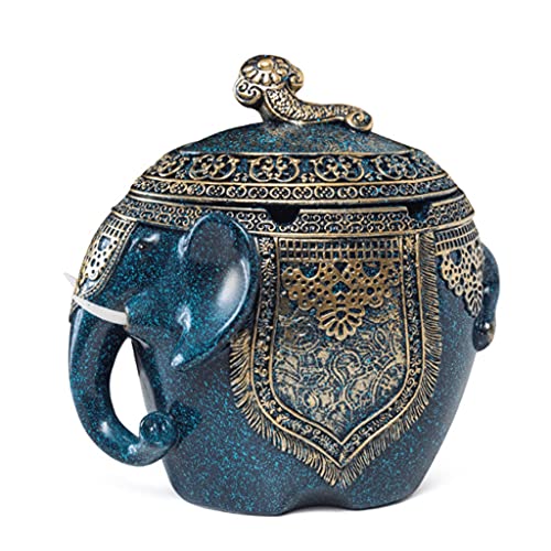 AAZZ Aschenbecher mit Deckel Niedlichen Elefantenharz Aschenbecher Winddicht Aschenbecher Aschenbecher for Zigaretten Outdoor Nette Haustierdekoration aschenbecher für drinnen (Color : Blue) Cover