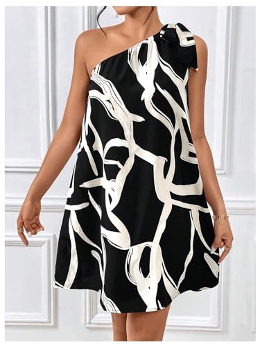 Floerns Women's Allover Print Knot One Shoulder Sleeveless Casual Tunic Dress3