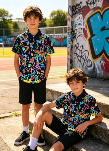 Image of uideazone Boys Hawaiian Shirts Novelty Printed Funky Short Sleeve Button Down Shirt Kids Aloha Luau Shirt 7-14T