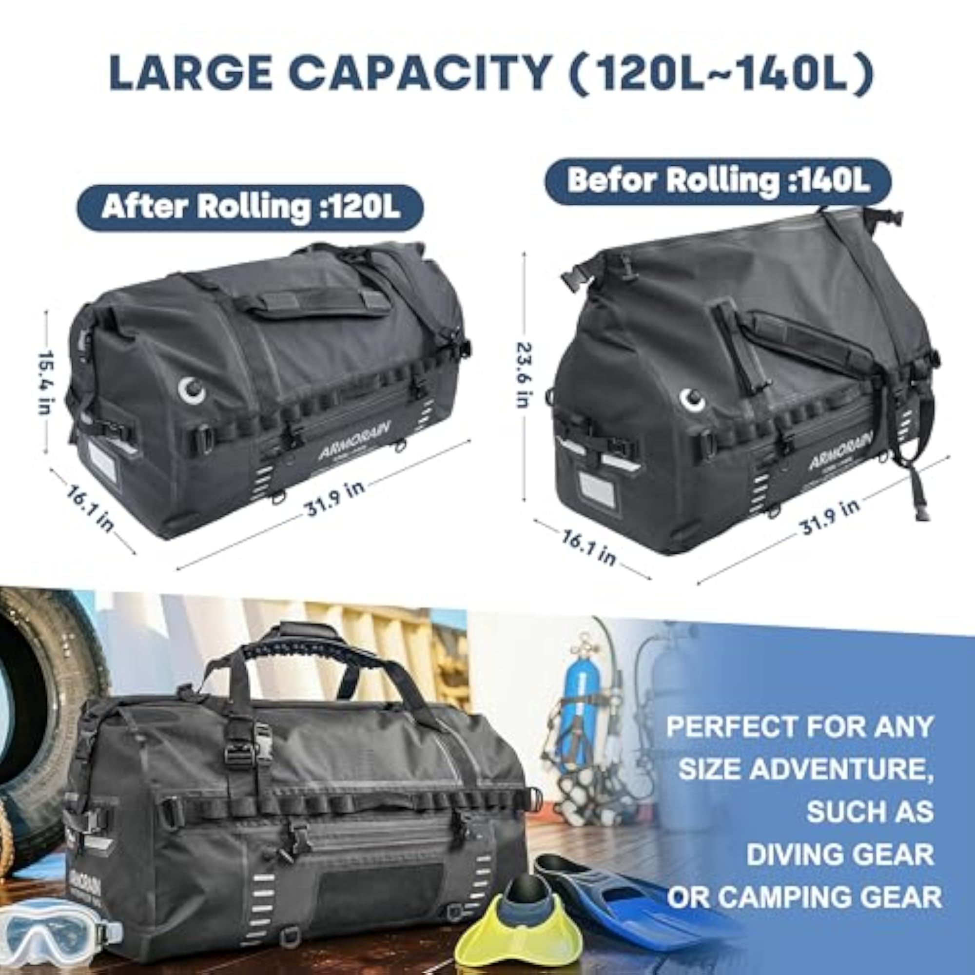 Roll-top Dry Duffel Bag, 120-140L