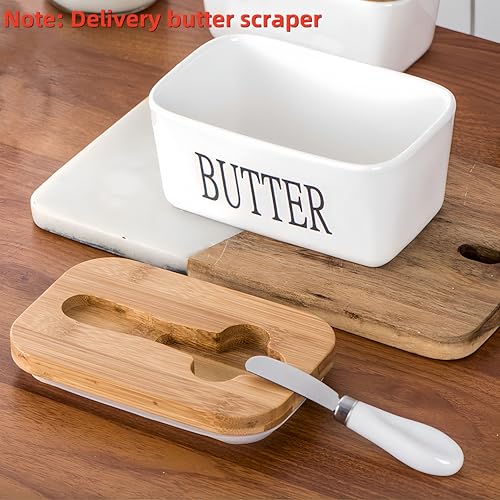 Porcelain Butter Dish with Knife & Wooden Lid, Airtight Butter Dish Butter Holder with Covers, Butter Box for Butter, Nuts, Cheese - Image 5