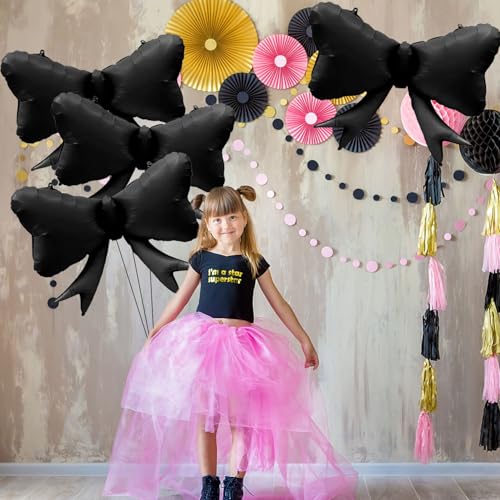 Image of 4 Pcs Large Bow Balloons, Black Bow Balloon Coquette Balloons for Black Bows Party Decorations Coquette Birthday Decorations