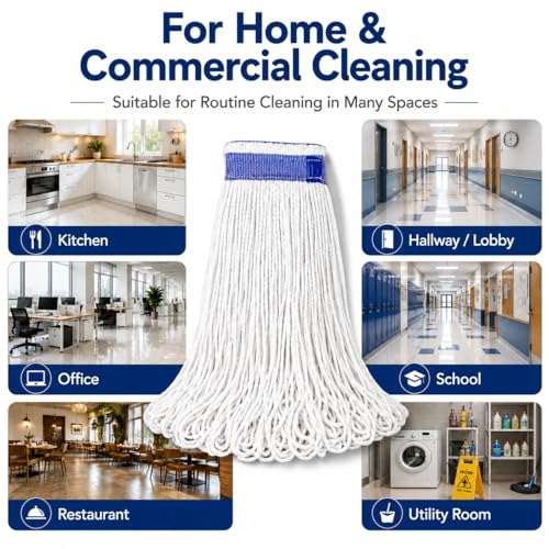 Image of 24 oz Loop-End Cotton String Mop Head, Heavy Duty String Mop Refills, 6 Inch Headband, Mop Head Replacement for Home, Industrial and Commercial Use (white-6pc)