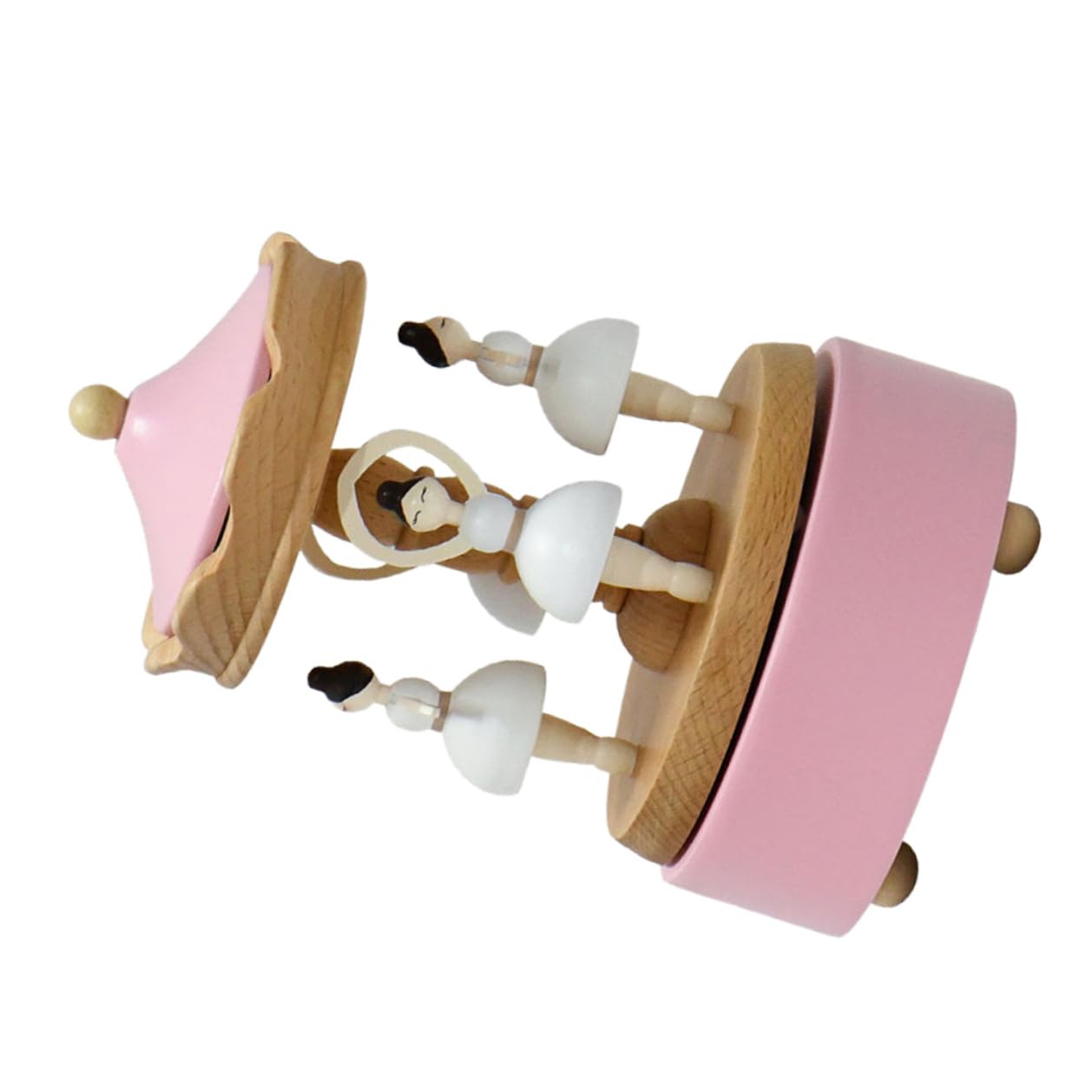 Caja Musical de Bailarina Giratoria de Madera Rosa, Figura Coleccionable