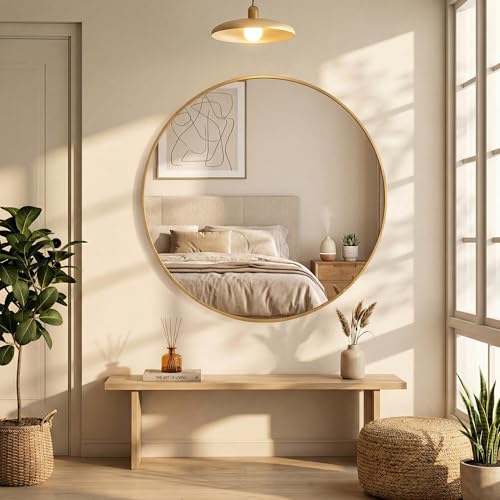 Image of NEWBULIG 24 Inch Round Wall Mirror, Bathroom Mirrors for Over Sink