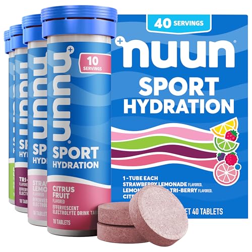 Nuun Sport Electrolyte Tablets with Magnesium, Calcium, Potassium, Chloride & Sodium, Gluten Free & Vegan, Mixed Flavor, 4 Pack (40 Servings Total)