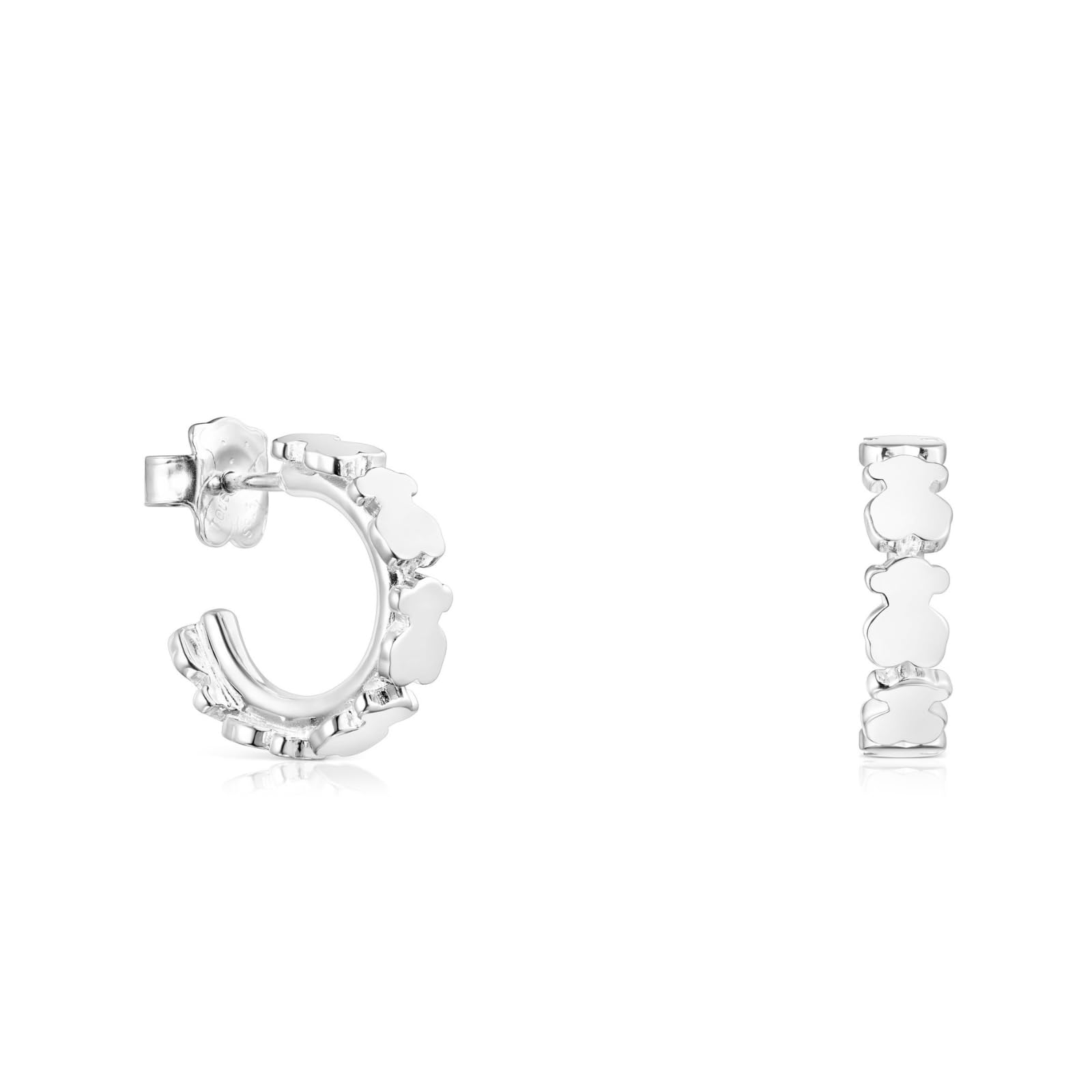 TOUS Pendientes de Aro de Plata de Primera Ley para Mujer con Motivos de Mini Osos Carusel 5,5mm, Diametro 11mm Elegante y Diferente, Colección Straight