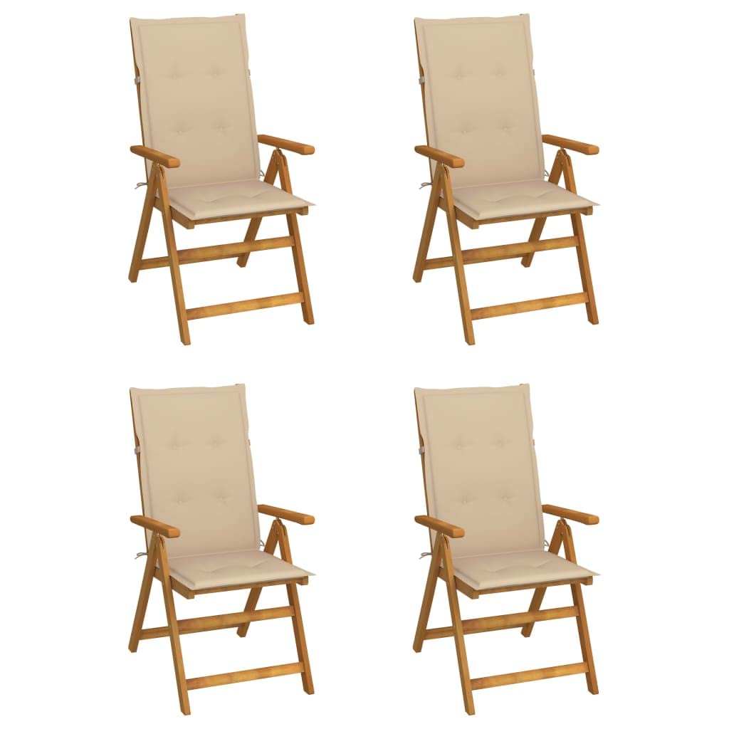 Chaises de jardin réglables en acacia massif, lot de 4 fauteuils haut de gamme