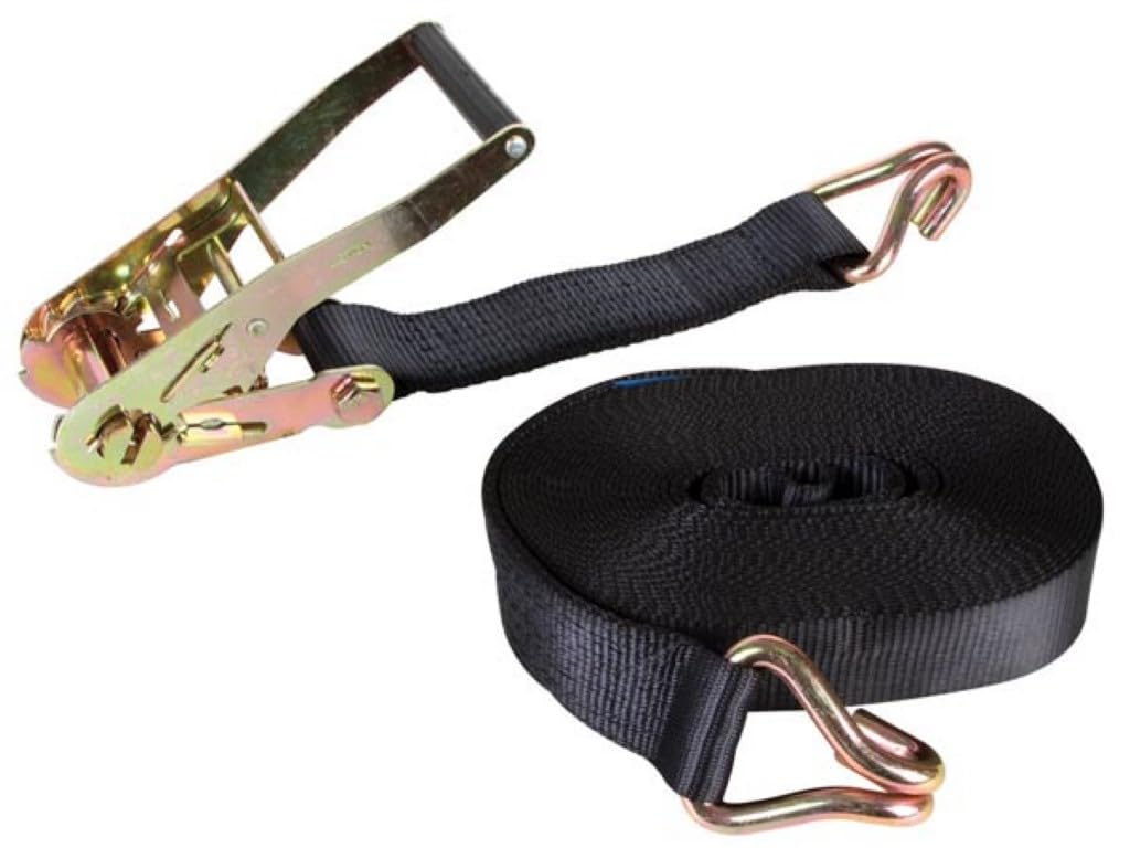 Toolland Cinghia di ancoraggio, in due pezzi, con cricchetto e ganci a J, resistente ai raggi UV e idrorepellente, per il fissaggio di carichi medio-pesanti, max. 1000 kg, poliestere, arancione, 3,65