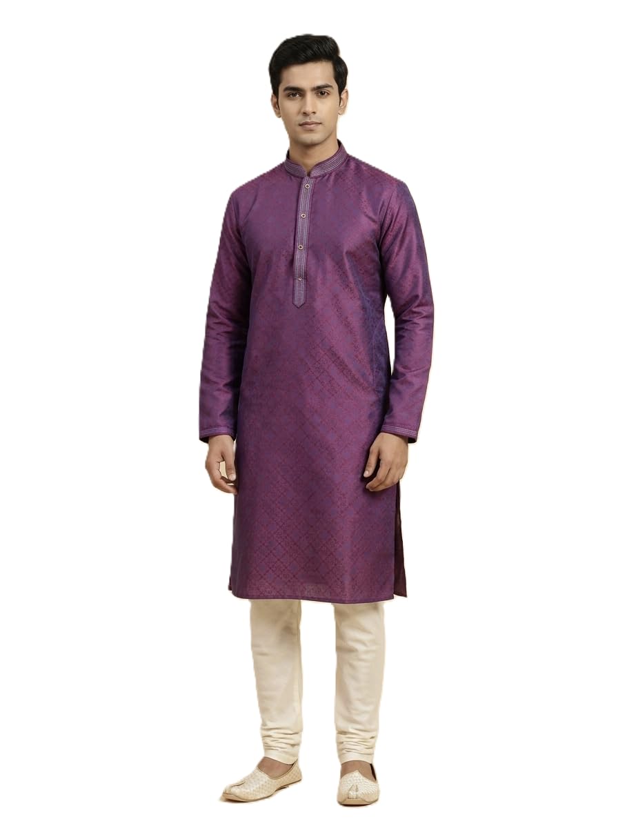 Art Silk Self Jaquard Ethnic Kurta Set for Mens in Turquoise Blue Color | Mandarin Collar Festive Kurta Pyjama Set-picture-25