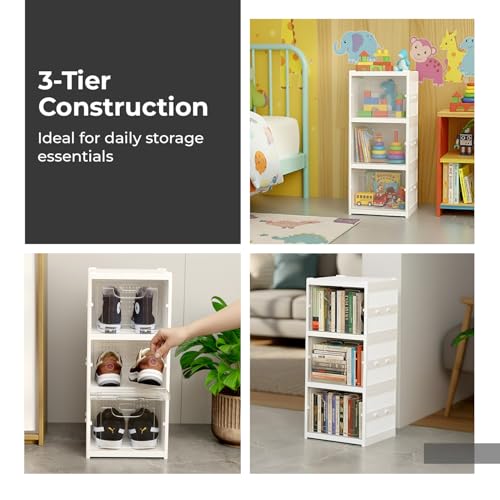 Image of Lifelong 3-Tier Multipurpose Storage Organizer with Transparent Drawers|Stackable Plastic Shelf Unit for Clothes, Toys, Books & Daily Essentials |Durable Space Saving Storage Cabinet for Home & Office