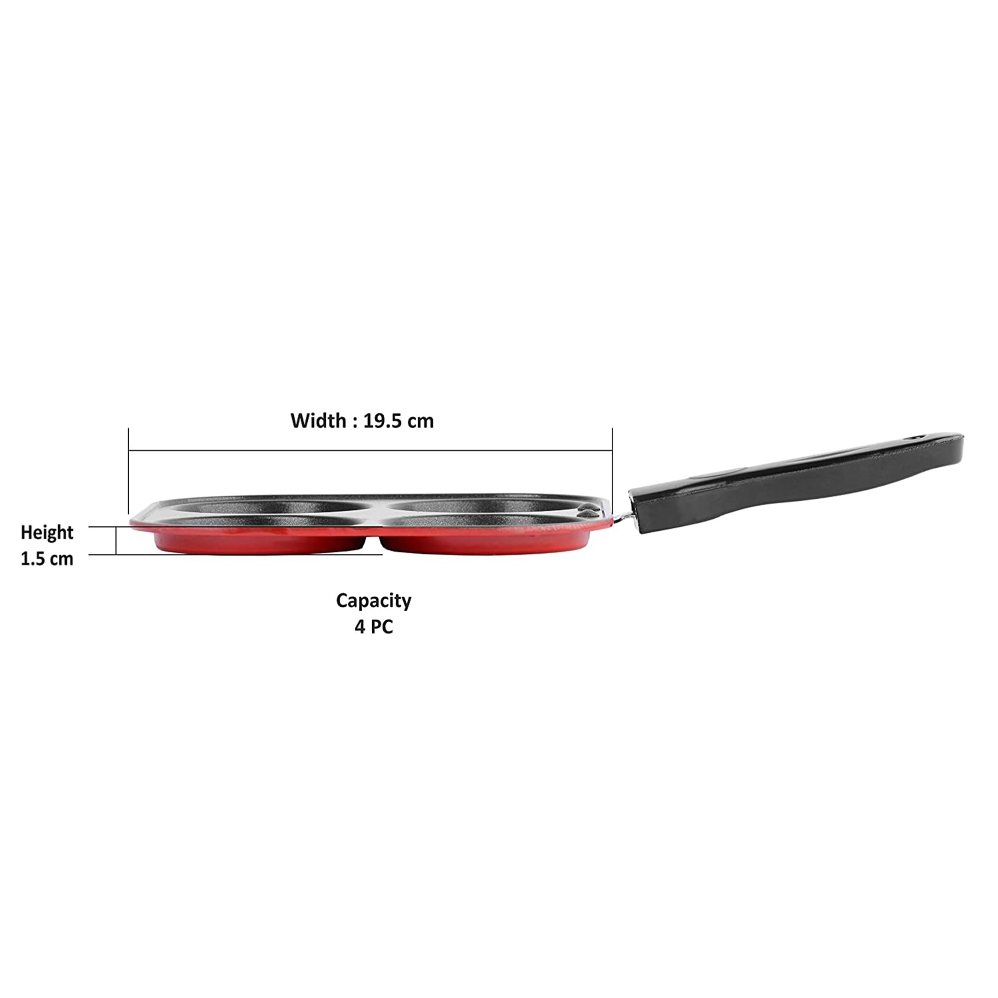 IDEAL PRIME Durable Aluminum Non Stick 4 Cavity Pancake Pan with Long Handle Rust Proof Mini Uttapam Pan Multi-Mini Snack Maker/Pan Cake Maker Grill Pan Cookware Pack of 1 4