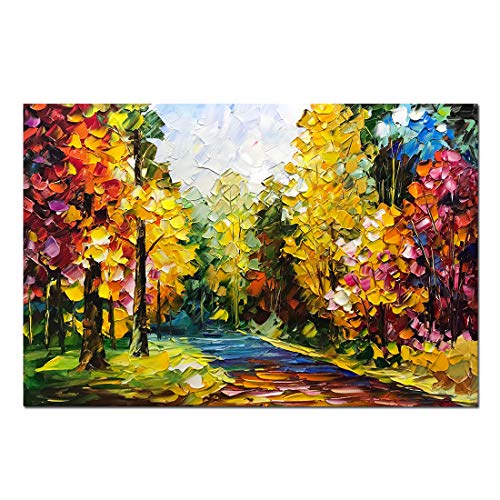 Desihum-Hand-Painted Landscape Wall Art on Canvas Colorful Forest Oil Painting Modern Stretched