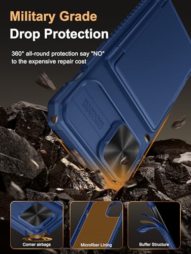 Image of Vihibii for iPhone 17e /16e Back Cover Wallet with Card Holder (4 Cards) [RFID Blocking] & Slide Camera Cover, Military Grade Drop Protection, Rugged Back & Silicone Edge Case for 17e /16e 6.1 inch, Blue