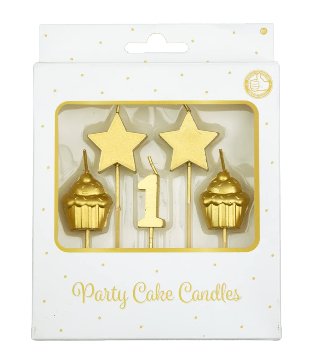PD-Party - Birthday Candles for Cakes - Birthday Decoration - Golden Cake Candles for Birthday Parties for Children and Adults - Number Candles - Number Candle - Size 3 x 9 x 1 cm - 1 Year
