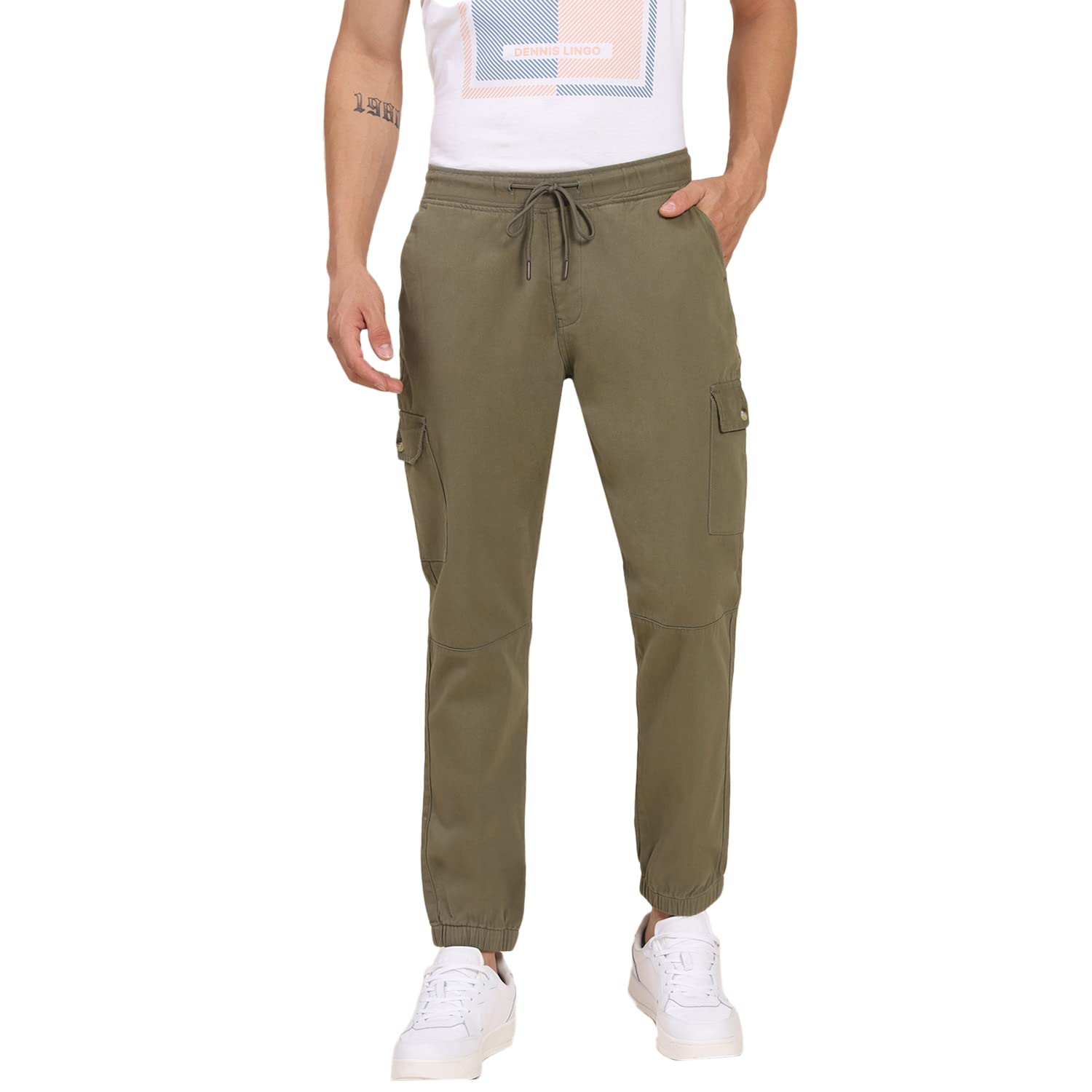 dennis lingo Slim Fit Solid Cargo Joggers for Men-picture-41
