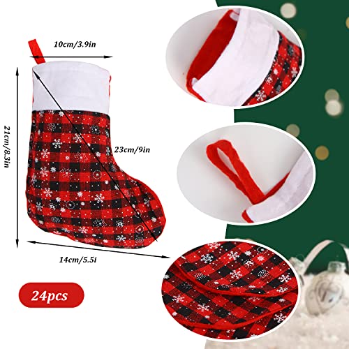 Ccinee 24Pcs Christmas Mini Stockings, 9" Snowflakes Stocking Black White And Black Red Buffalo Plaid Christmas Stockings Fireplace Hanging Stockings For Family Holiday Xmas Party… #TOP1