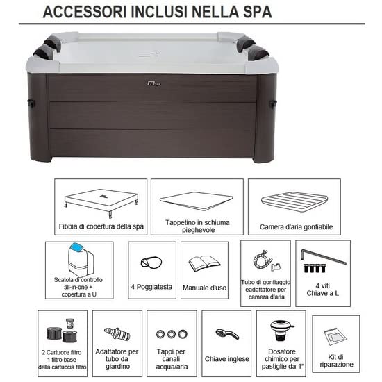 Bagno Italia Minipiscina quadrata per 5-6 persone 160x160 cm 120 getti idromassaggio cromoterapia ozonoterapia