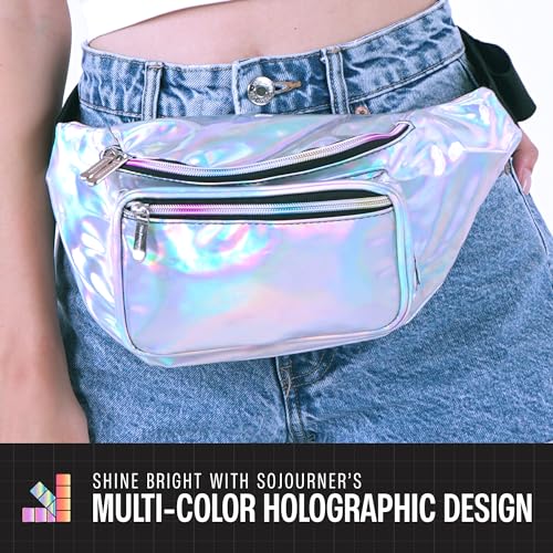 Image of Sojourner Holographic Rave Fanny Pack - Packs for Festival Women, Men | Cute Fashion Waist Bag Belt Bags (Silver)