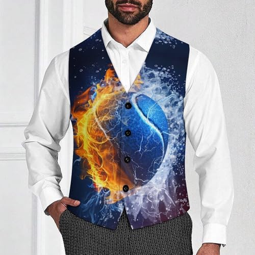 Ice&fire-tennis Men's Suit Vests Business Formal Dress V-Neck Waistcoat Tops with 2 Pockets2