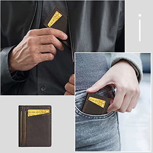 Image of Unaone Slim Minimalist Wallet - Premium Leather RFID Blocking Front Pocket Wallets with 8 Card Slots and 2 ID Window, Dark Coffee