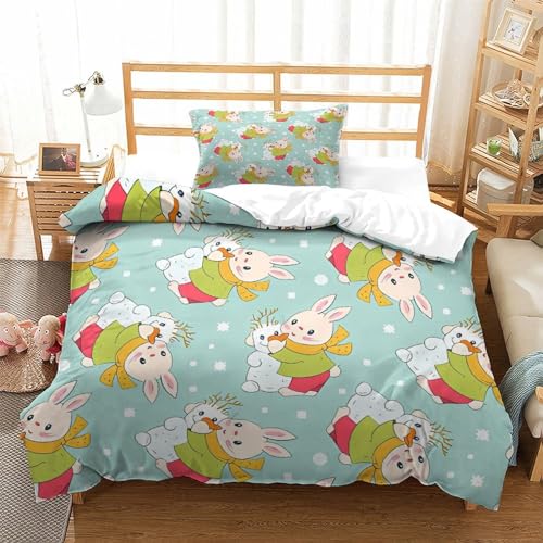 Housse de couette imprimé flocons de neige microfibre toucher doux lit simple - 3
