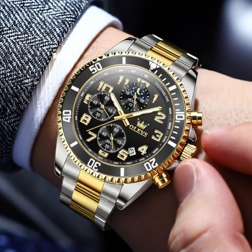 Image of OLEVS Watches for Men Stainless Steel Dress Men Watch with Date Big Face Chronograph Waterproof Luxury Fashion Watch Blue /Black /Gold /Green /Silver Face Relojes para Hombres
