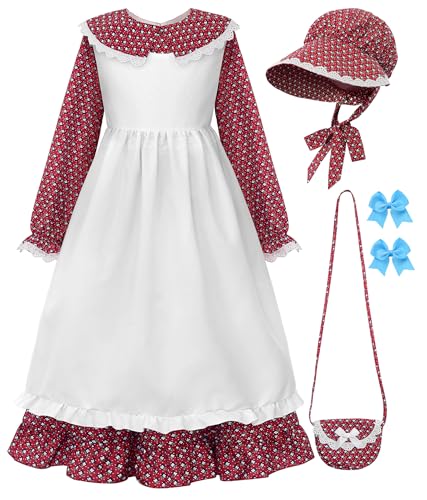 Disfraz Pioneer Girl con accesorios vestido pradera rojo