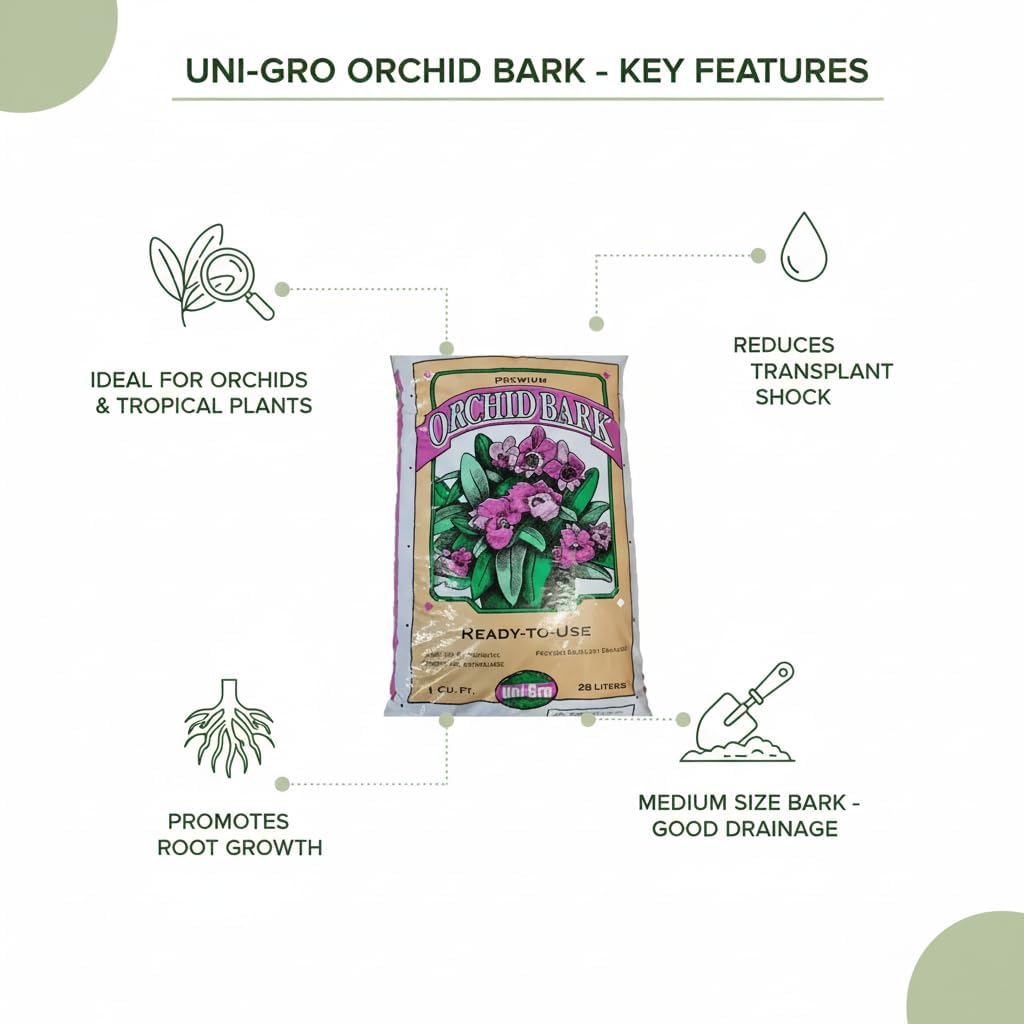 Uni-GRO Orchid Bark, Premium Fir Bark Mix, 1 Cubic Foot (28L) (29 qts), Medium Grade for Orchids and Tropical Plants