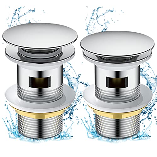 Cieex 2pcs Bonde de Lavabo Pop-up, Bouchon Lavabo Salle de Bain avec Trop Plein, Chromé