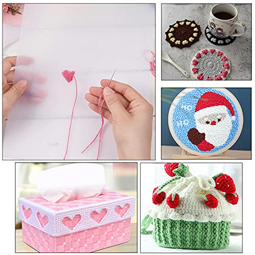 Image of Aulufft 53 Pieces Mesh Plastic Canvas Kit Including 11 Shapes Clear Plastic Sheets and Embroidery Tools for Embroidery, Knit, Yarn Crafting