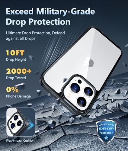 Image of FNTCASE for iPhone 13 Pro-Max Case: Clear Phone Cases Compatible with Magsafe Slim Anti Yellowing Military Grade Drop Protection Rugged Shockproof Protective Transparent Cell Cover (D-Black)