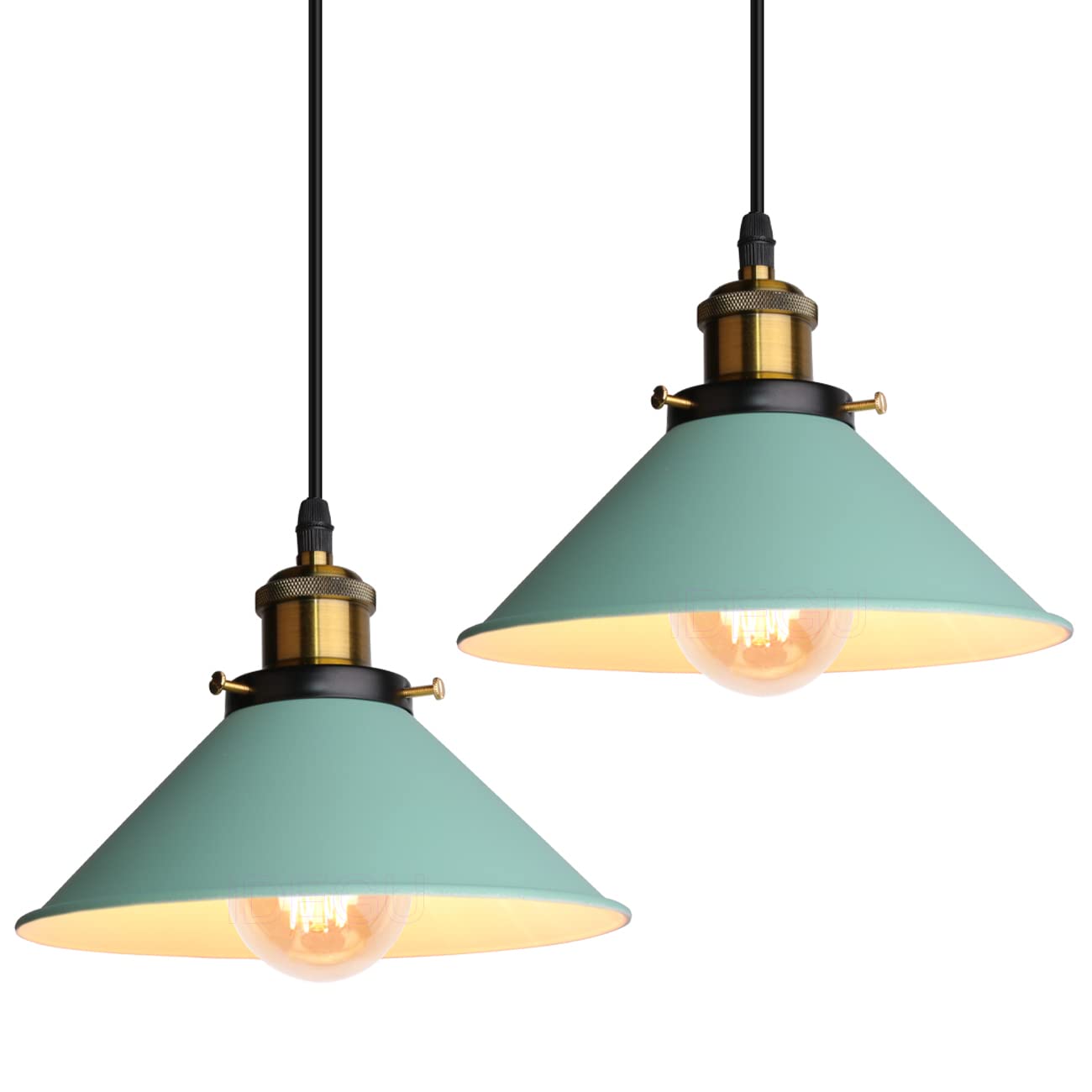 iDEGU Lámpara Colgante Retro, 22cm Vintage Lámpara de Techo Industrial Tulipa en Metal E27 Colgante de Luz para Sala de Estar Cocina Dormitorio Restaurante Comedor Pasillo (2 Piezas, Verde)
