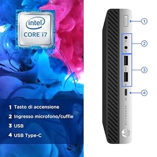 HP Elitedesk - Mini Pc Tiny Intel i7-6700 4 Core 3.4 Ghz - Ram 16Gb SSD 512Gb - Win 11 Pc Desktop Mini - LAN, Display Port Omaggio Chiavetta Wi-fi (Ricondizionato)