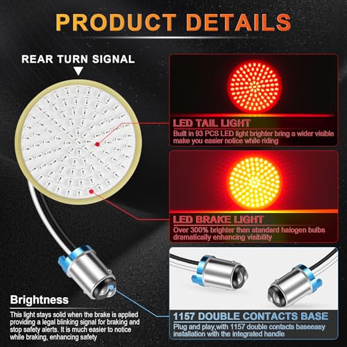 Image of 1157 Motorcycle Turn Signals, 2 Pack LED Turn Signals Motorcycle, Compatible with Harley Dyna Street Glide Road King, Standard Red