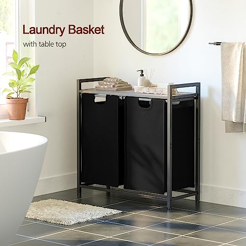 Amhancible Laundry Hamper With Shelf, Laundry Basket 2 Section, Laundry Sorter Organizer, Clothes Hamper With Pull-Out And Removable Bags, Top Table, For Laundry Room, Gray Hls02Gy #TOP2