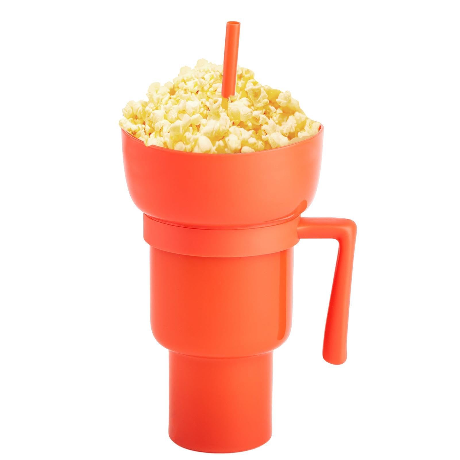 Nexoria Tumbler with Snack Bowl, 2 In 1 Snack Drink Cup Snack Cup Bowl with Straw Leakproof Large Capacity Snack Tumbler with Straw for Adults Kids (Orange)