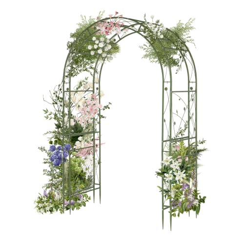 Bonnlo Arche de Jardin en Acier et Double Couche, Arche en Fer pour Plantes Grimpantes et Rosiers, Tonelle Jardin pour Mariages, Fêtes et Décorations Extérieures 215 x 150 x 60cm, Vert Olive