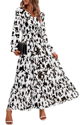 BTFBM Women Fall Dresses 2025 Casual Long Sleeve V Neck Maxi Dresses Floral Boho Long Dress Wedding Guest Dress