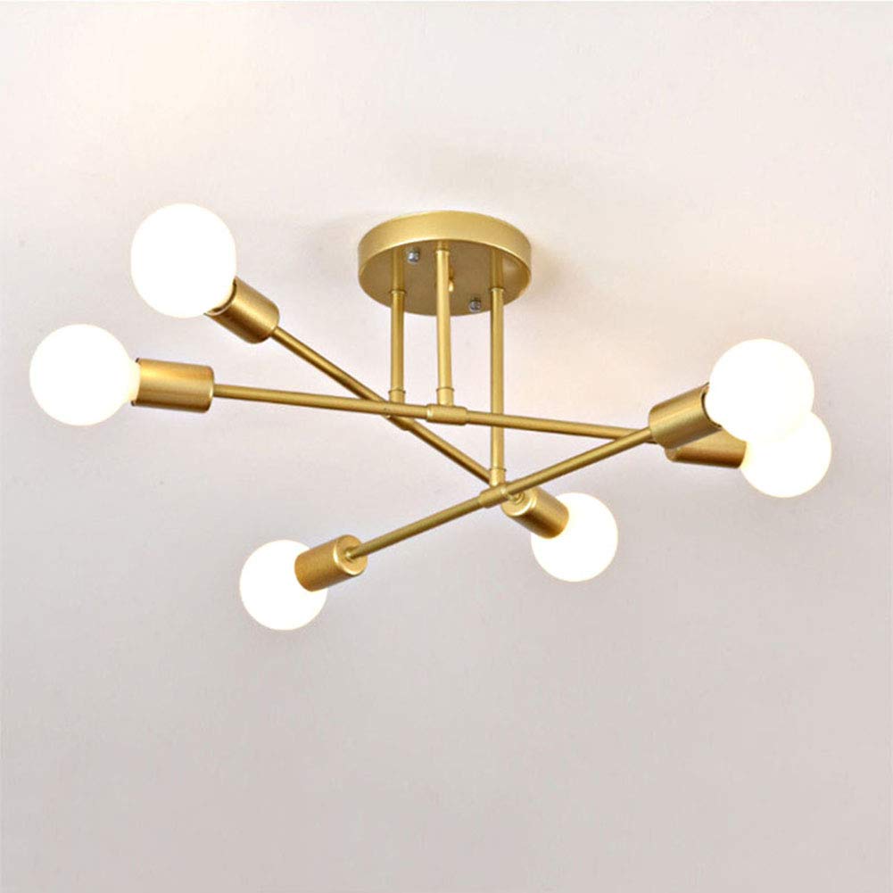 LED Industrial Iron Ceiling Lamp, Semi-Flush Mount Metal Retro Chandelier, Minimalist Kitchen Restaurant Living Room Lighting, E27 Anti-Rust & Durable,gold,6 lights — image 1