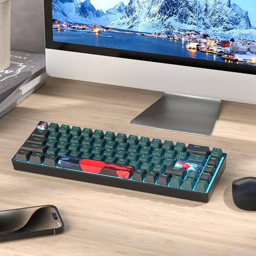 Image of 65 Percent Gaming Keyboard 68 Keys Mechanical Keyboard LED Backlit Ultra Compact Wired Keyboard with Red Switch for Windows Laptop Gamer(68 Sound Wave)