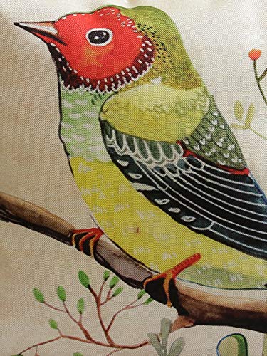 Image of ROMEE Designer Bird Printed Printed Cushion Covers 16 inch x 16 inch Set of 5 | Decorative Square Jute Throw Pillow /Cushion Cover for Living Room, Sofa, Couch, Bedroom (Beige)
