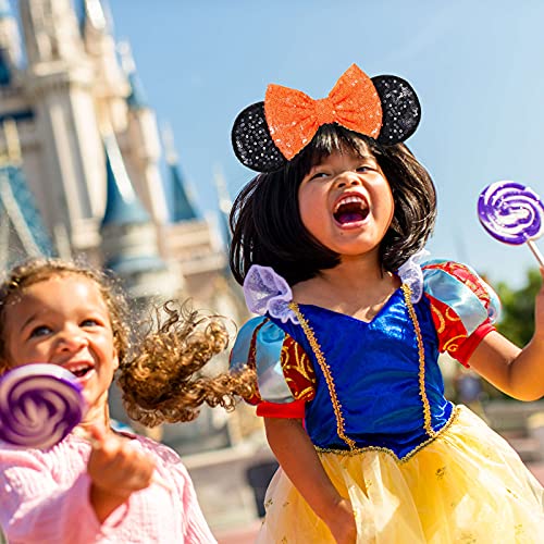Image of FANYITY Mouse Ears, Sequin Mouse Ears Headband for Girls Women Halloween Birthday Party (Orange Bow)