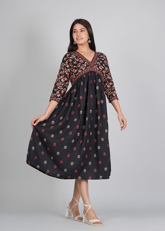 Image of Trendy Printed Anarkali Gown Kurti for Women's Ethnic Wear Gown (Balck)