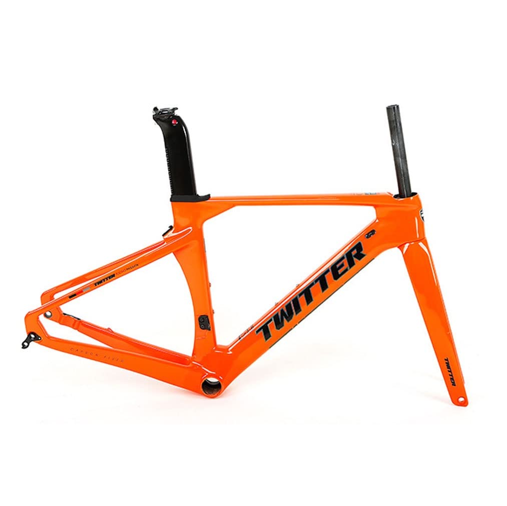 HIMALO Carbon Fiber Road Bike Frameset EPS Wind Breaking Racing Frame 46/48/50/52/54cm Internal Routing 100/142mm Thru Axle Disc Brake Frame(Orange,48cmc)
