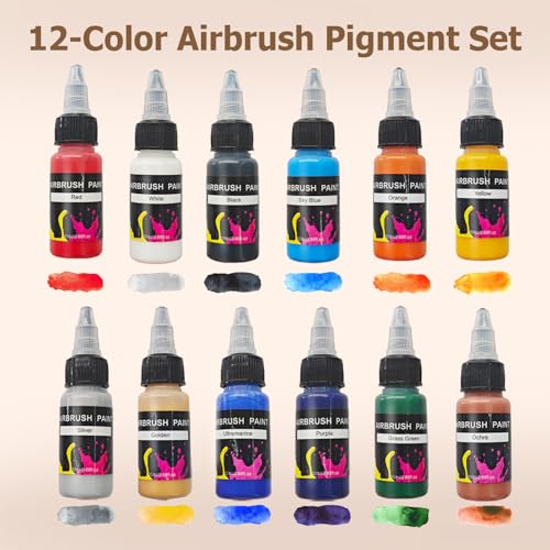 Image of Colima Airbrush Kit, 27PSI Air Brush Gun Set with Air Compressor & 12 Paint | 7 Pressure Levels Ultra-Quiet Dual-Action Airbrush Gun Kit with Cleaning Kit for Models Painting Makeup Nail Art & Cake Decor
